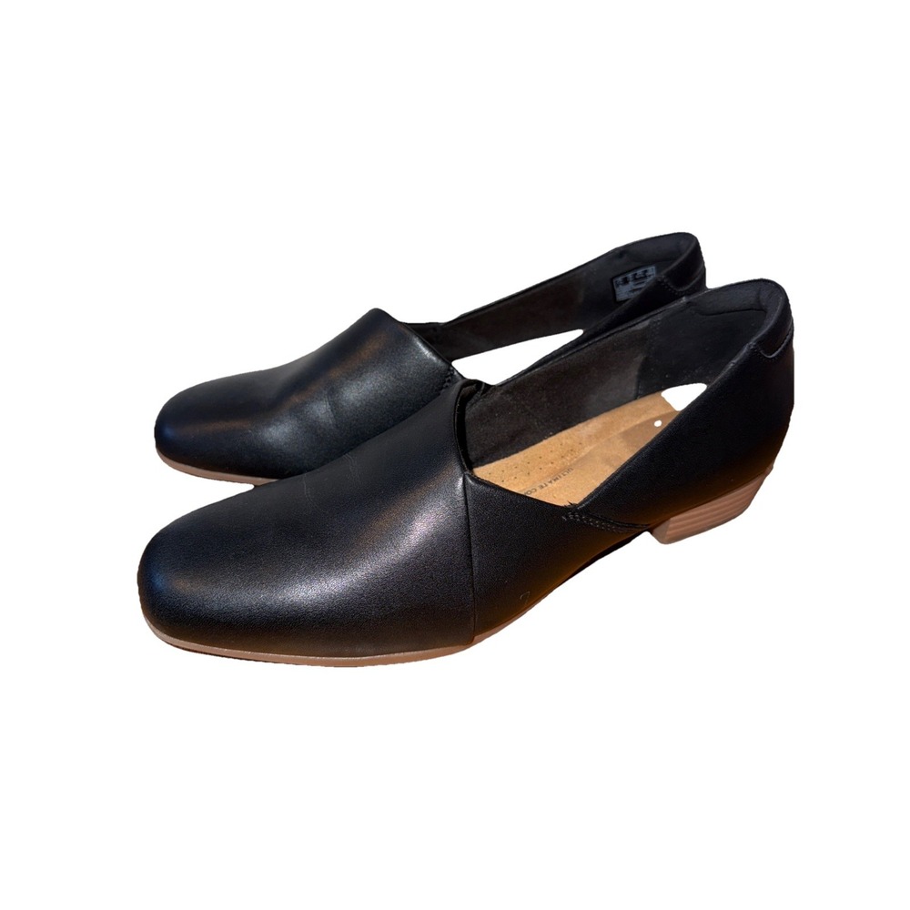 Clarks Collection Pure Tone Blk  Leather Slip On Loafers Shoes 26142933 Women 10